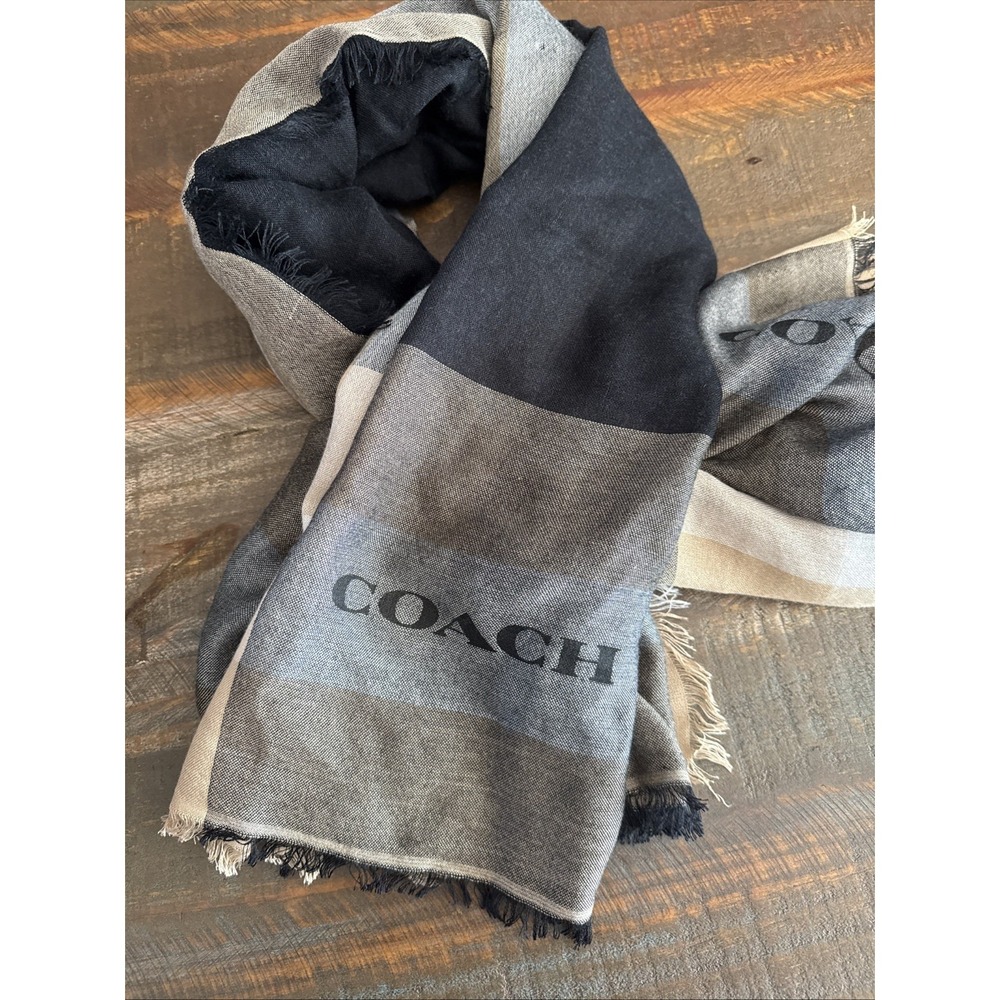 Coach Windowpane Challis Modal/Cashmere Blend Scarf Lightweight